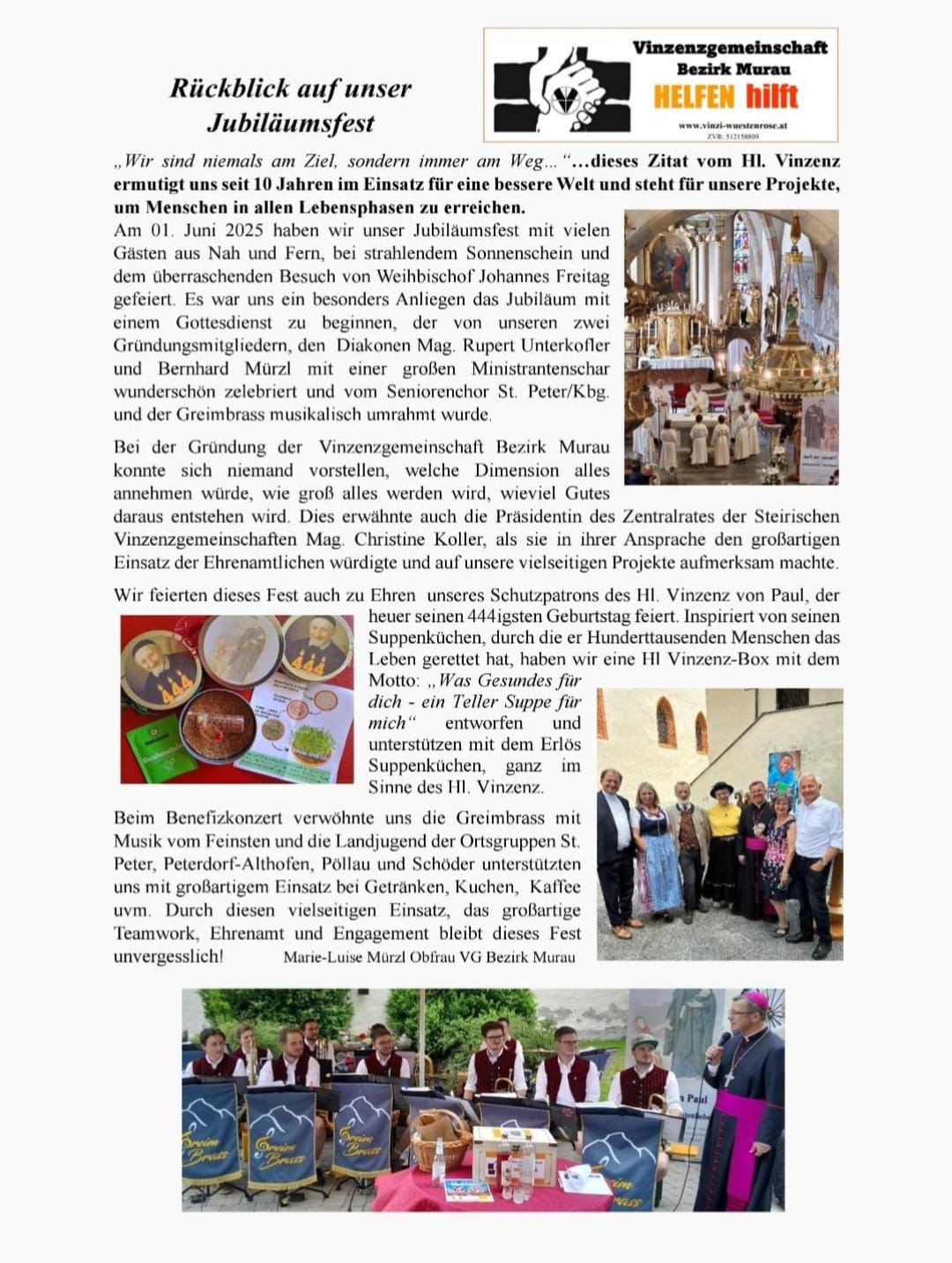 Rückblick auf die Jubiläumswoche der Vinzenzgemeinschaft Bezirk Murau